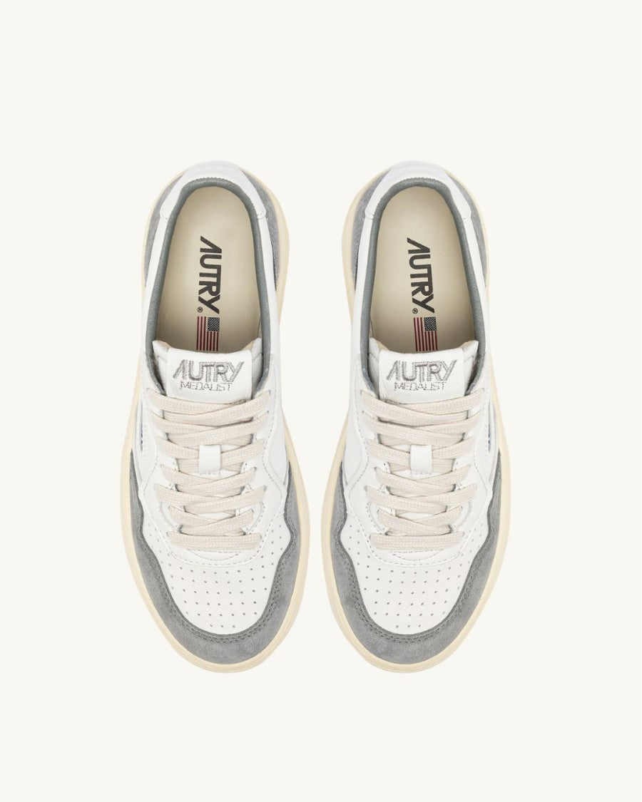 Autry Medalist Low Sneakers In Washed Goat Leather And Suede
