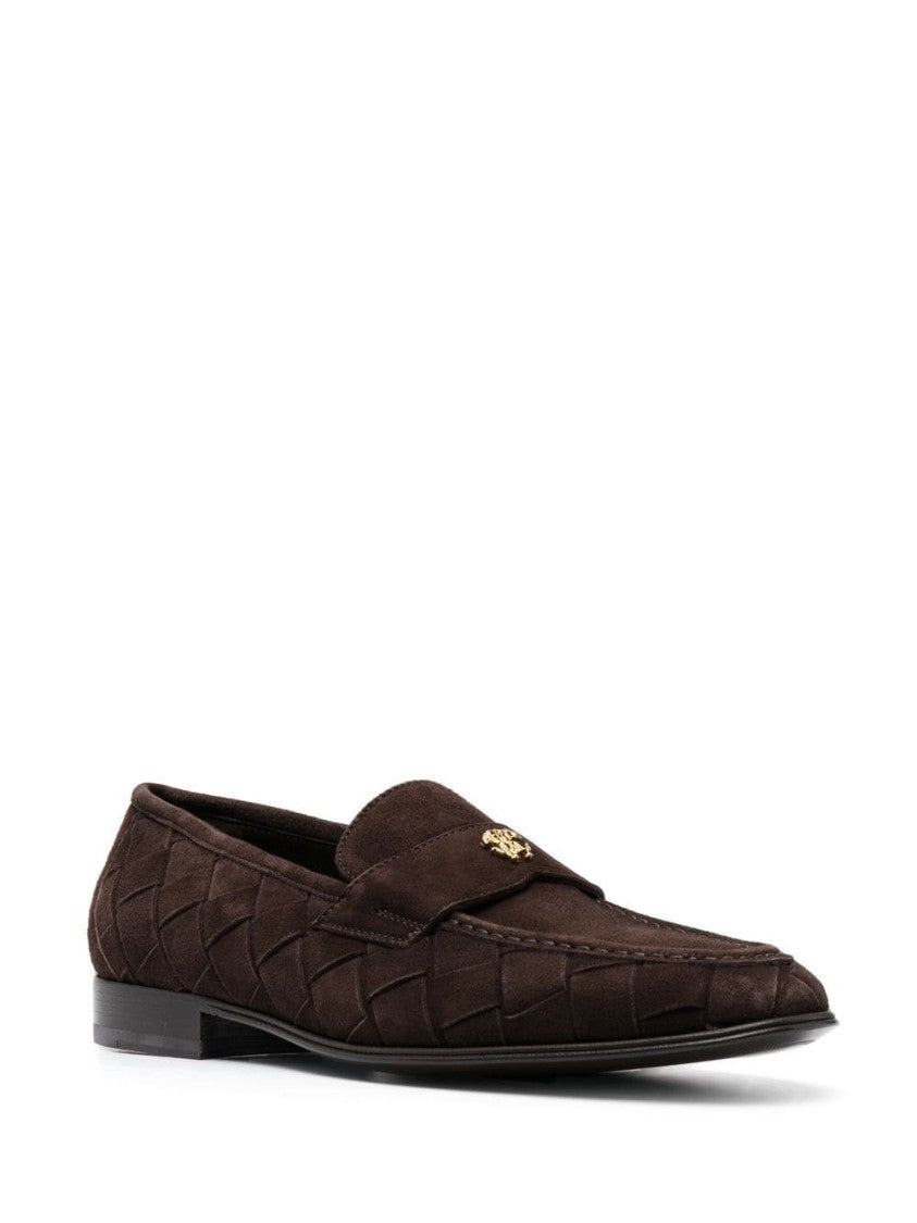 Roberto Cavalli Woven Suede Loafers With Subtle Emblem