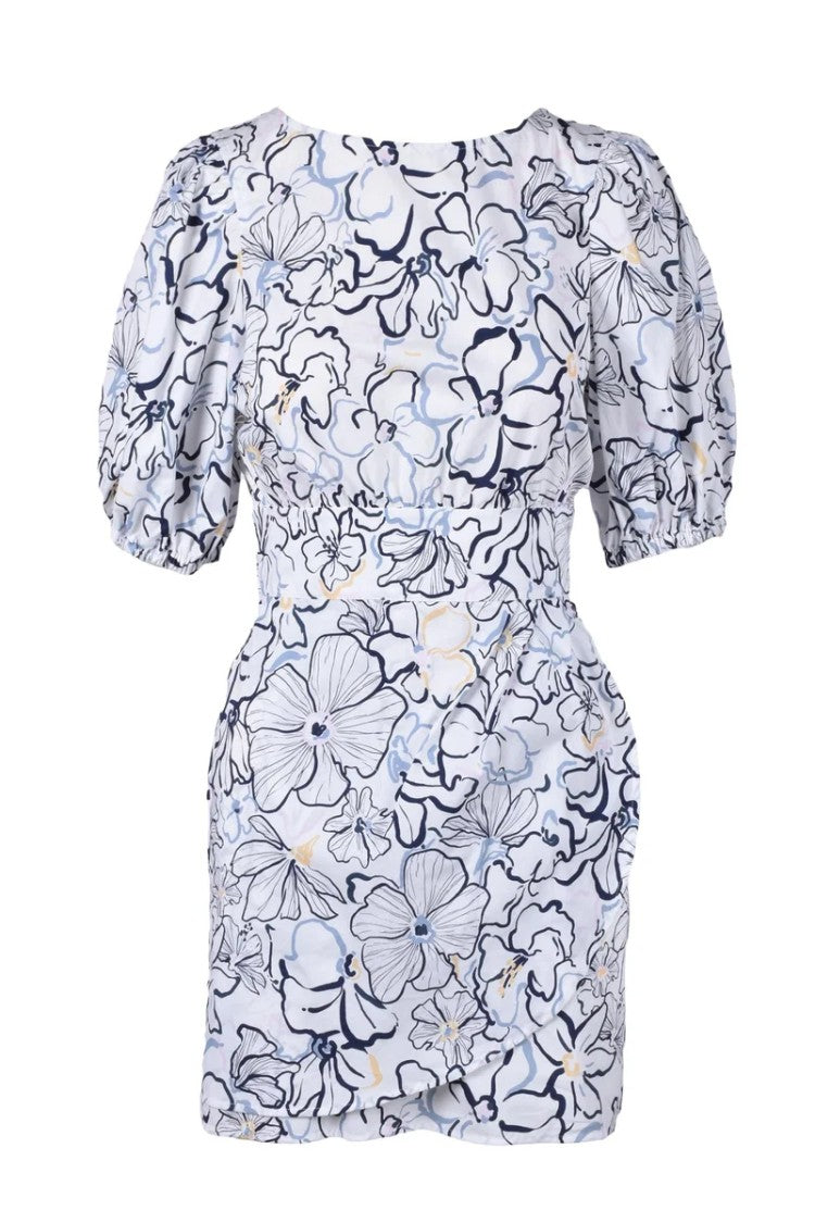 Attic And Barn White/Blue Cotton Graphic Dress