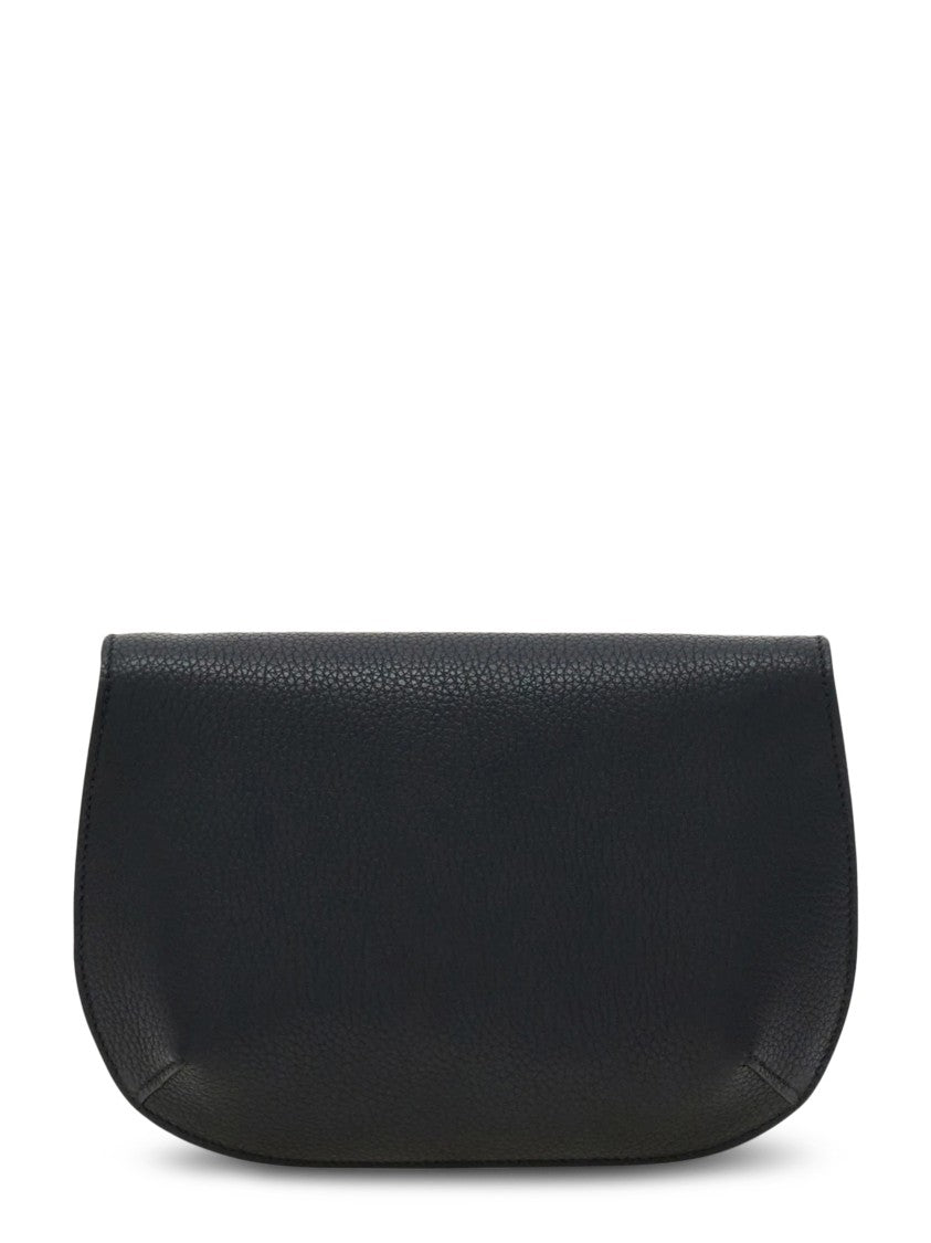 Ferragamo Structured Pebbled Leather Shoulder Bag With Gold-Tone Clasp
