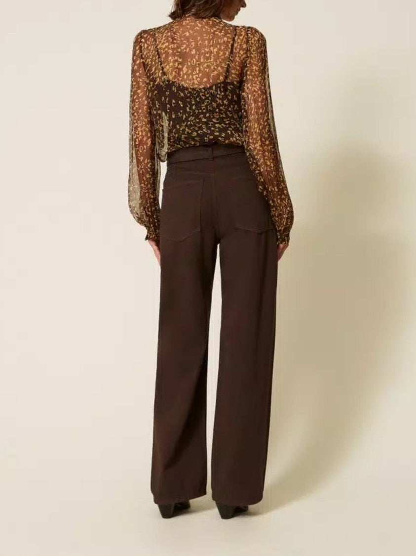 Twin-Set Wide-Leg High Waist Pants With Circular Buckle Belt