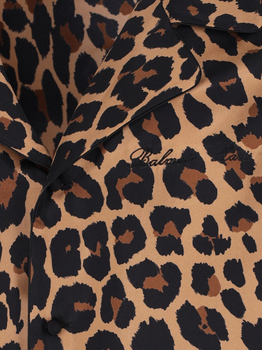 Balmain Animal Print Silk Shirt – Brown