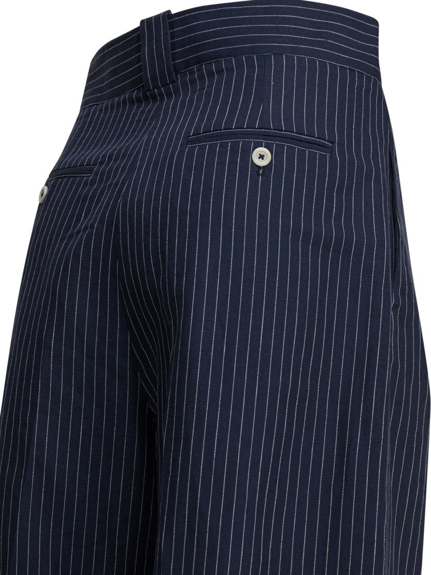 Ines De La Fressange Navy Pinstriped Wide-Leg Trousers With Double-Button Waistband