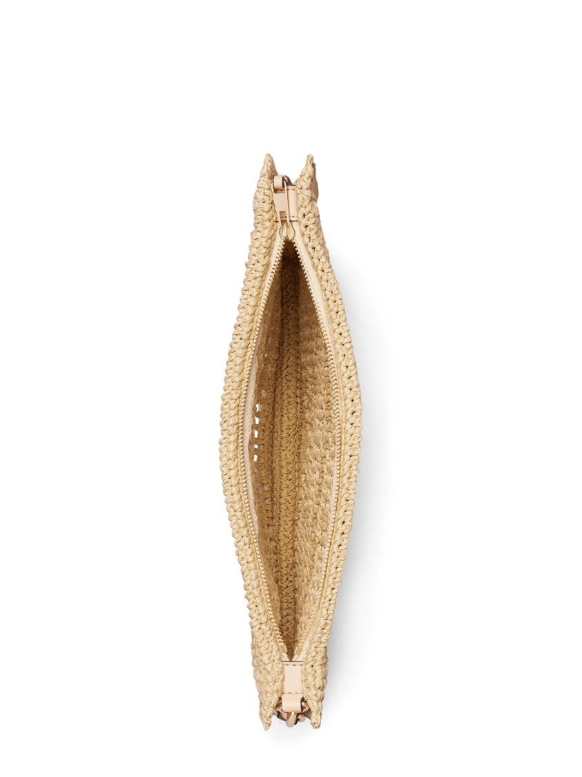 Tory Burch Hand-Crocheted Paper Straw Pouch With Oval Embossed Patch