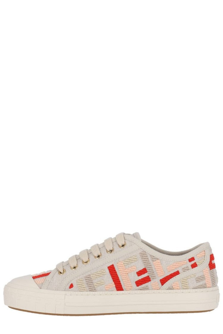 Fendi Beige Low-Top Sneakers With Smooth Finish And Subtle Detailing