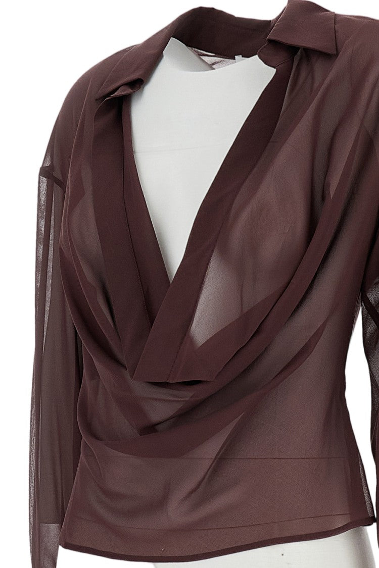 The Andamane Sheer Silk Blend Blouse With Deep V-Neckline And Tailored Darts