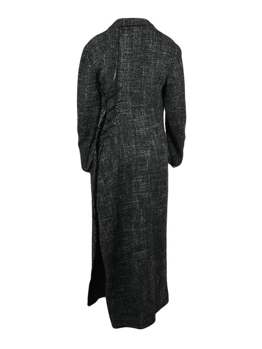 Yohji Yamamoto Textured Long Coat With V-Neckline And Flap Pockets