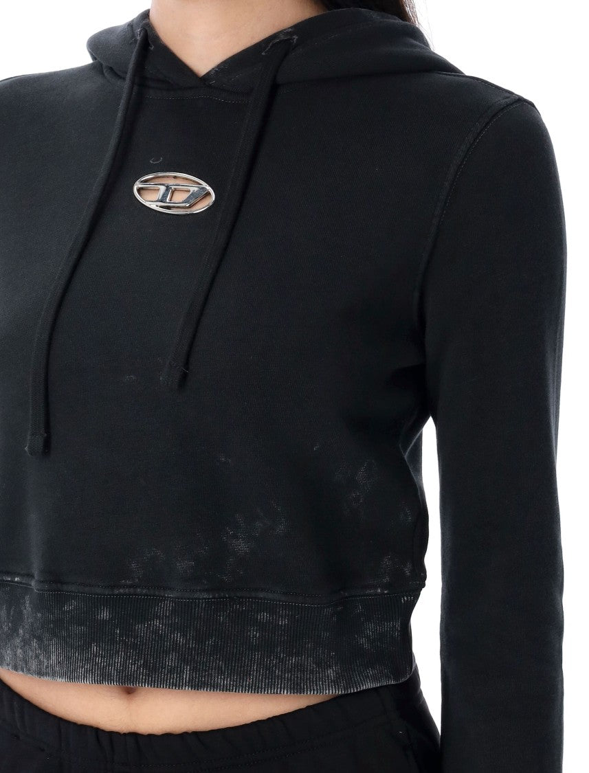 Diesel Cropped Black Hoodie With Drawstring And Vintage Appeal