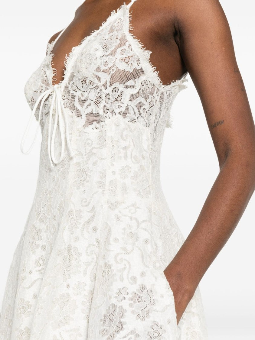 Ermanno Scervino Ivory Maxi Dress With Delicate Lace Overlay And Spaghetti Straps