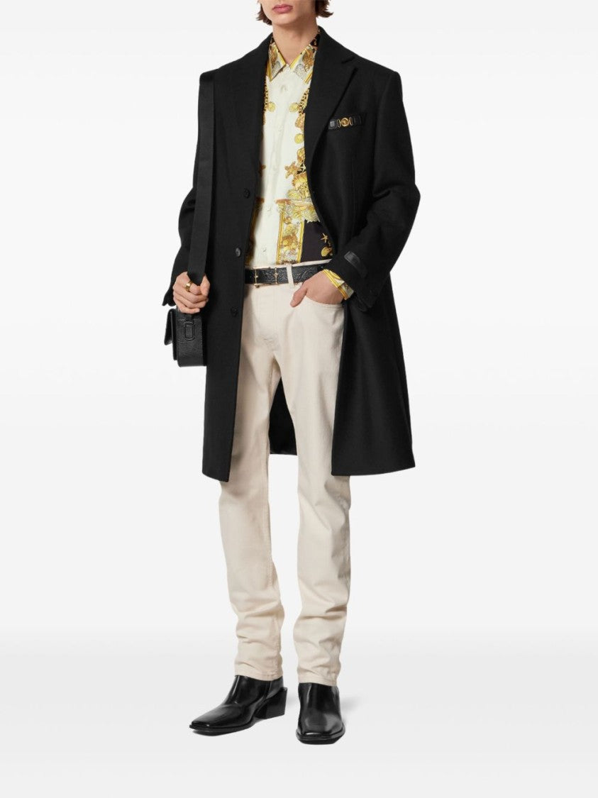Versace Ivory And Black Silk Shirt