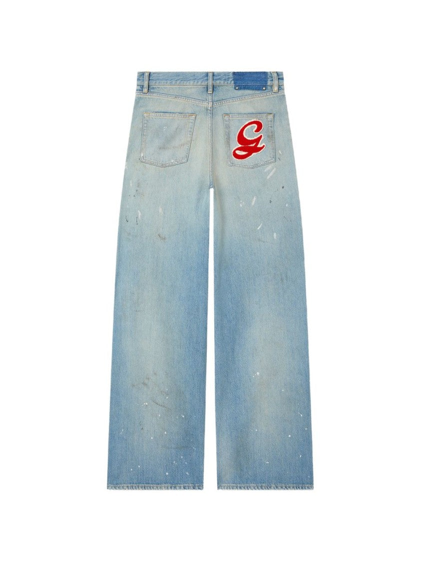 Golden Goose Light Blue Wide-Leg Jeans With Distressed Details