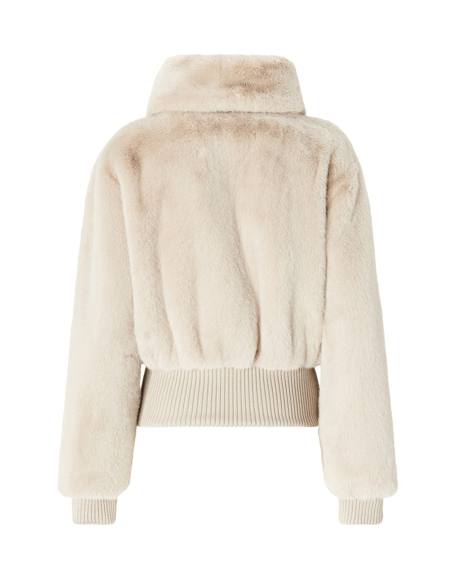 Pinko Short Faux Fur Raised Collar Bomber Jacket