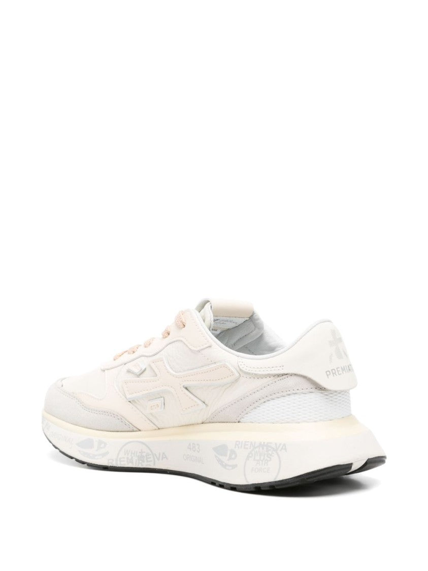 Premiata Beige Low-Top Sneakers With Textured Leather Panels
