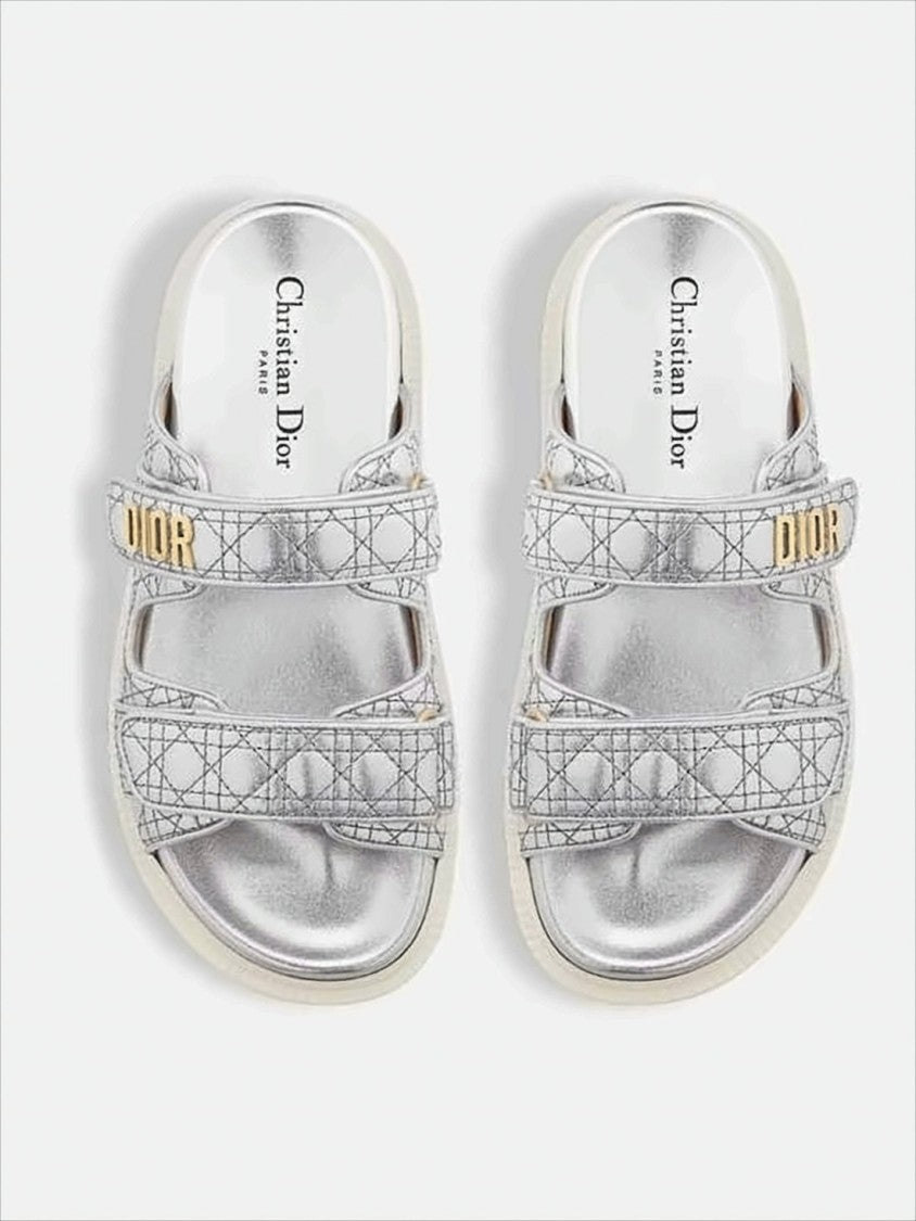 Christian Dior Quilted Metallic Leather Sandals With Adjustable Straps
