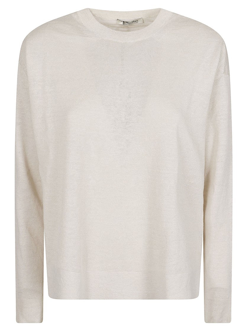 Max Mara Relaxed Fit Long-Sleeved Linen Top With Ribbed Cuffs