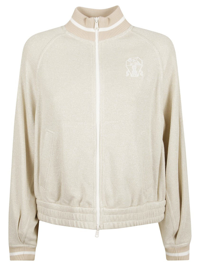 Brunello Cucinelli Embroidered Logo Jacket With Ribbed Cuffs And Functional Pockets