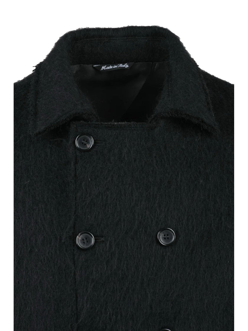 Reveres 1949 Black Wool-Alpaca Blend Coat