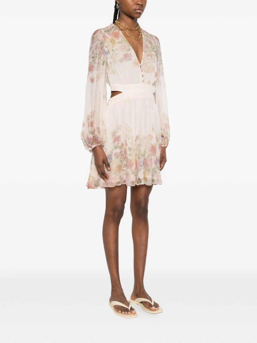 Twin-Set Delicate Floral Print Mini Dress With Puff Sleeves