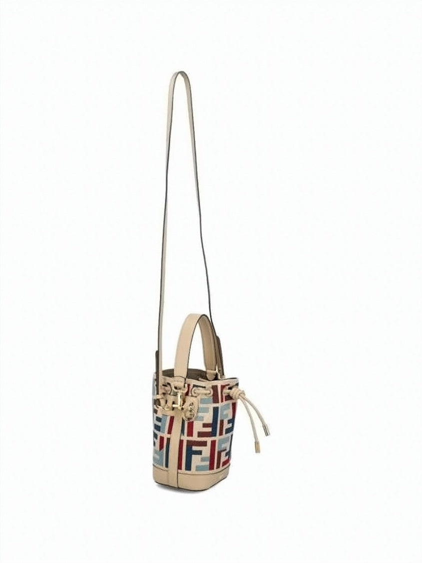 Fendi Geometric Pattern Mini Bucket Bag With Drawstring Closure