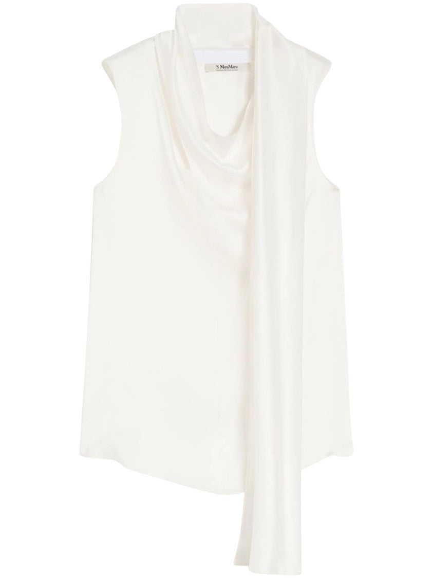 Max Mara Sleeveless Silk Top With Draped Cowl Neckline