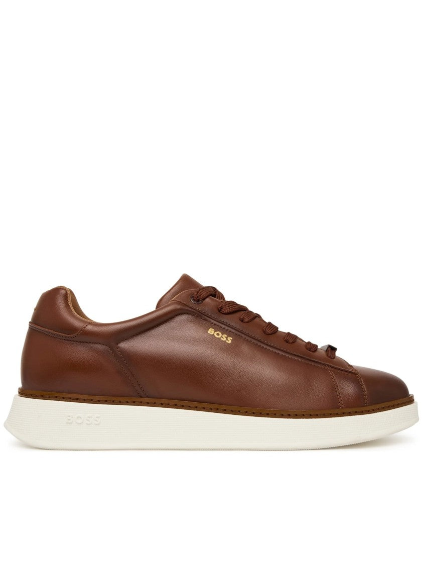 Hugo Boss Brown Smooth Leather White Sole Sneakers