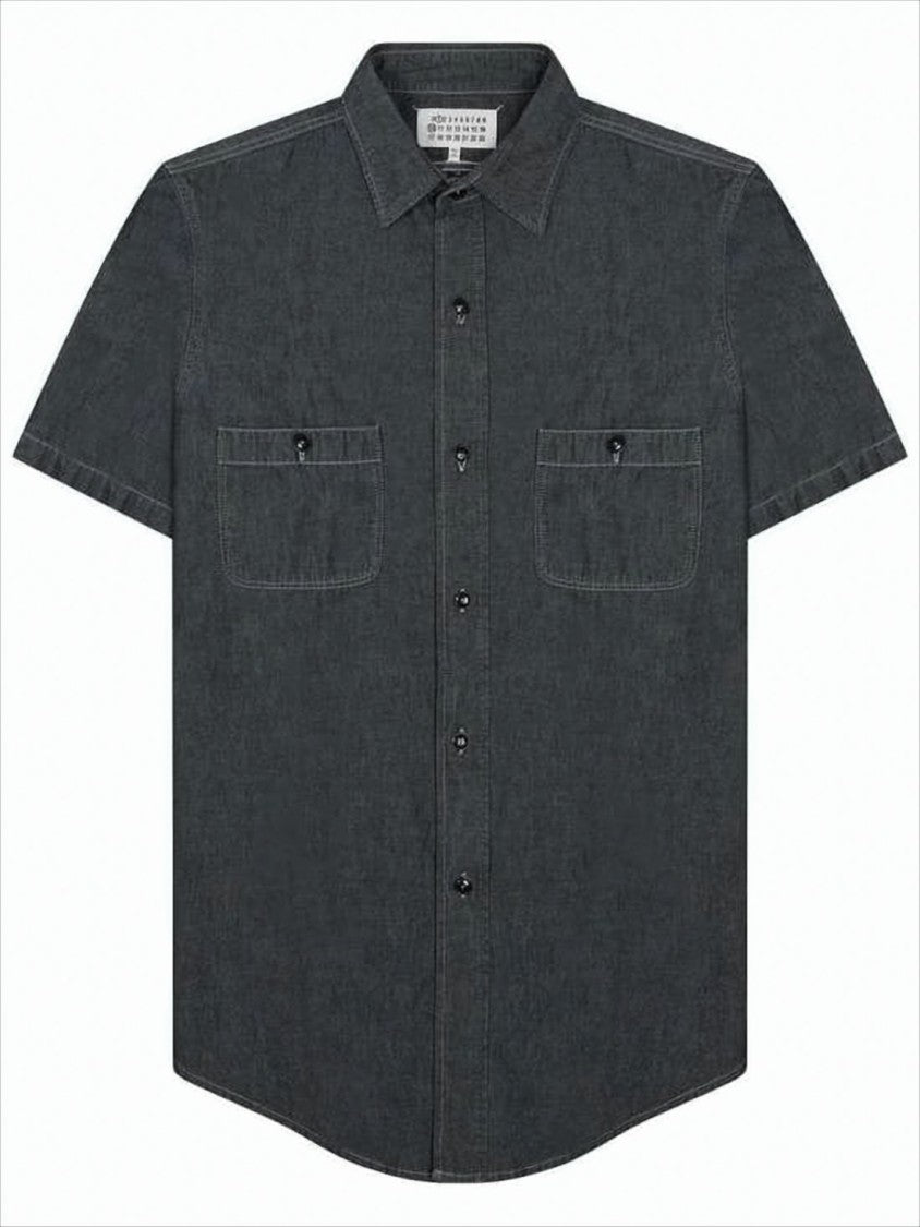 Maison Margiela Washed Grey Short-Sleeve Shirt With Button-Down Front