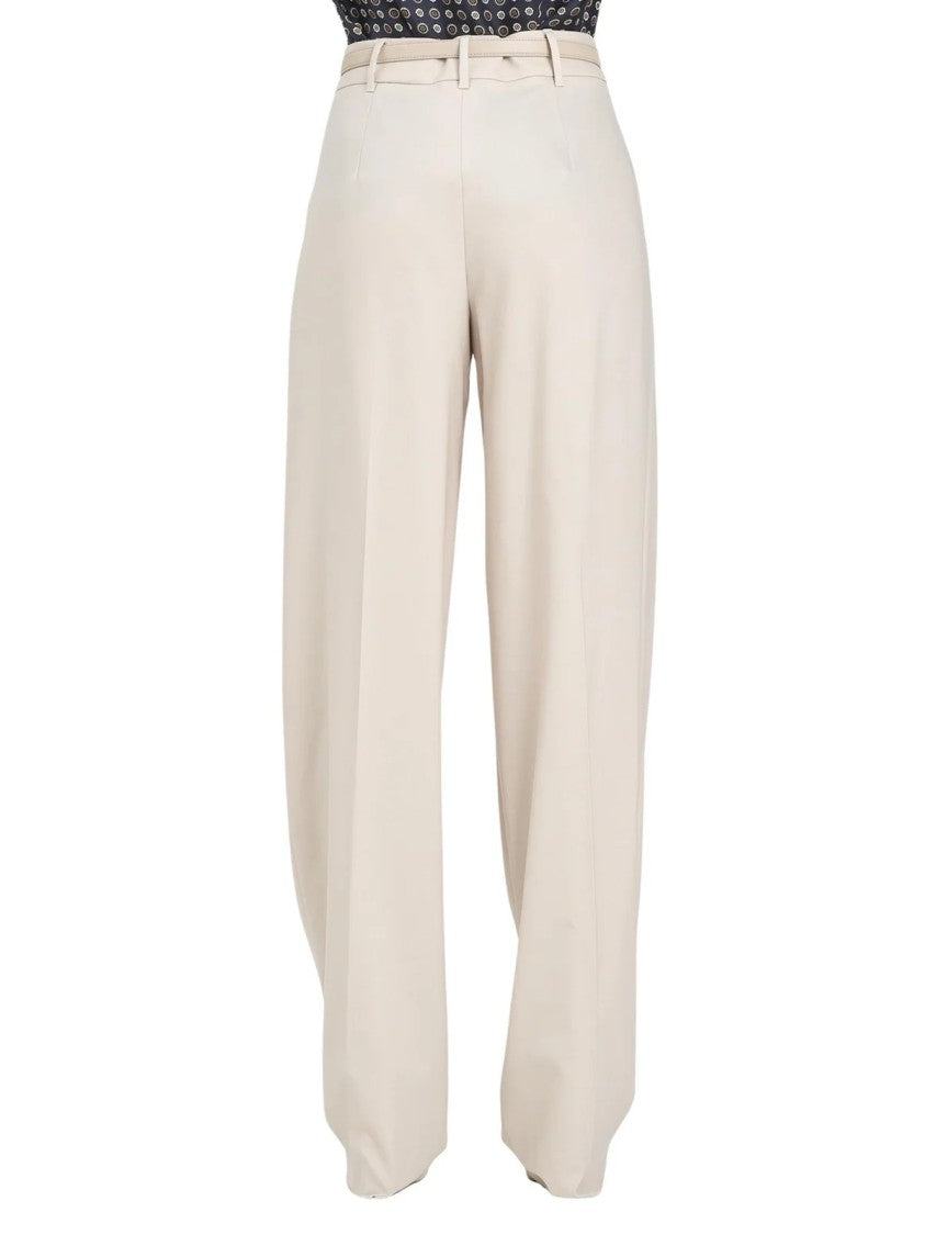 Max Mara Beige Wide-Leg Trousers With Pleated Front And Matching Belt