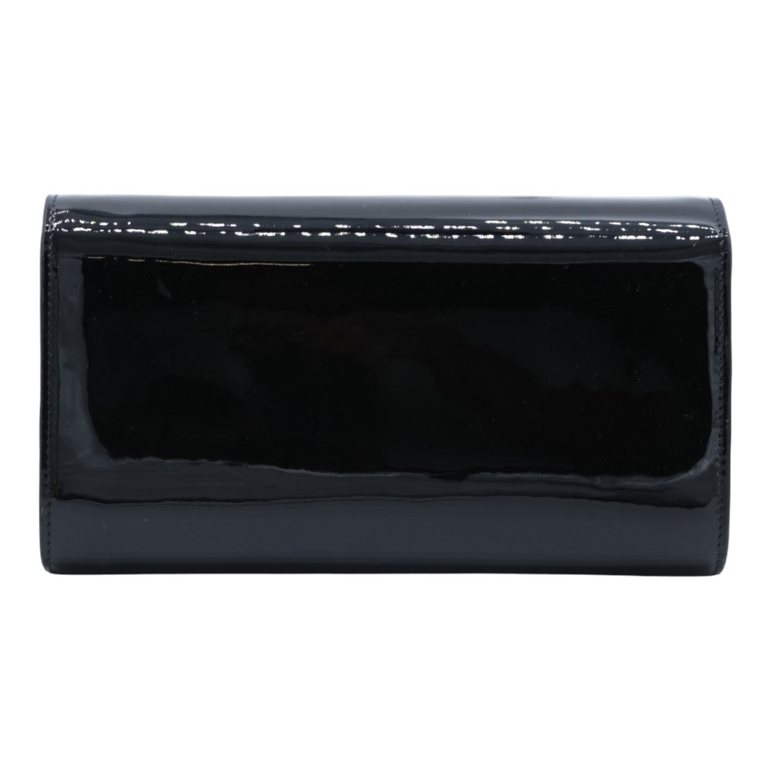 Christian Louboutin Glossy Black Wallet With Metallic Clasp And Chain Strap