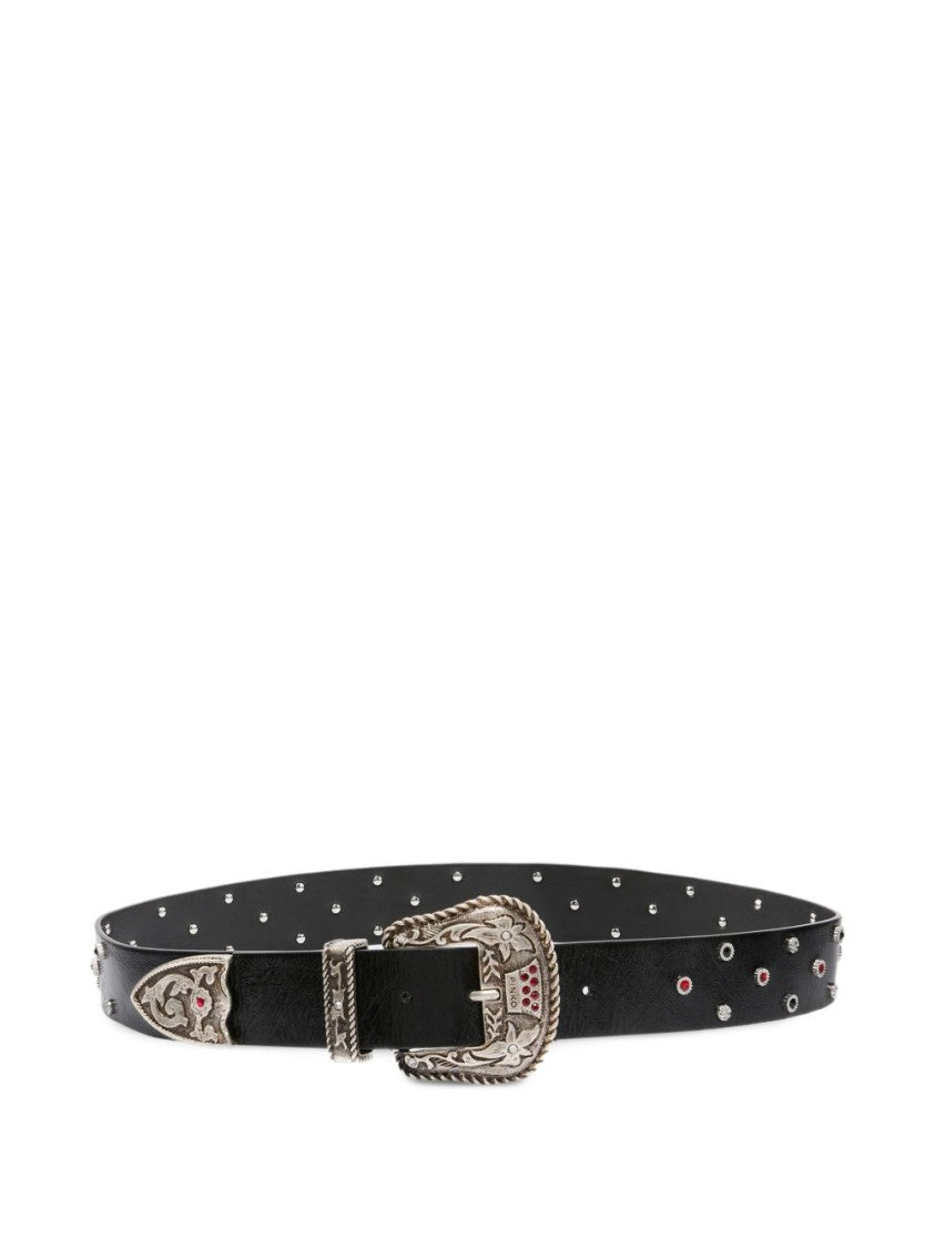 Pinko Black Calf Leather Belt With Silver