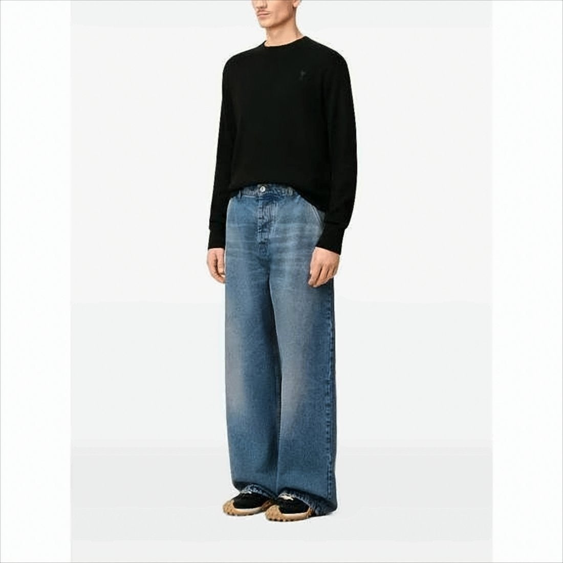 Ami Paris Wide-Leg Denim Pants With Unique Belt Detail