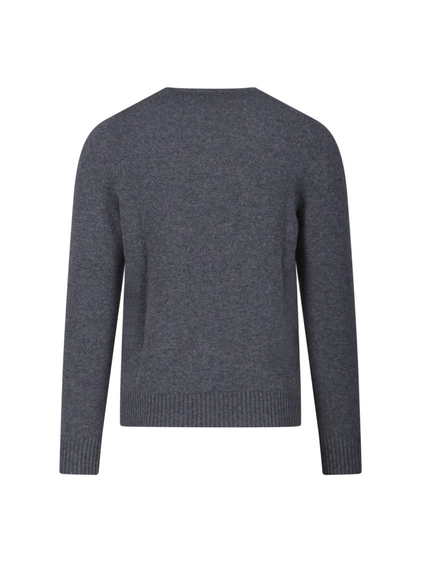 Drumohr Textured Knit Grey Sweater With Round Neckline