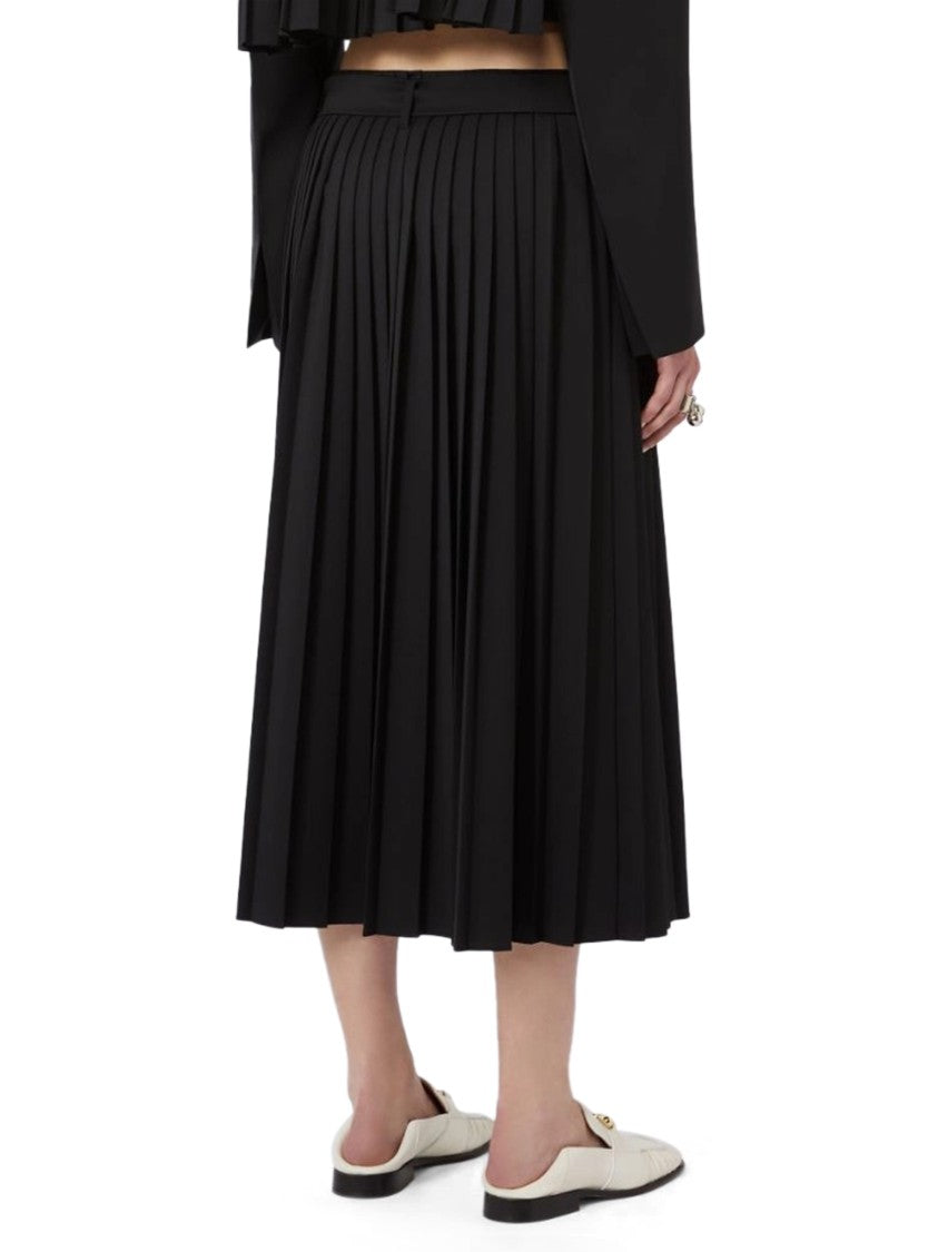 Max Mara Pleated Black Midi Skirt With Subtle Belt Detail
