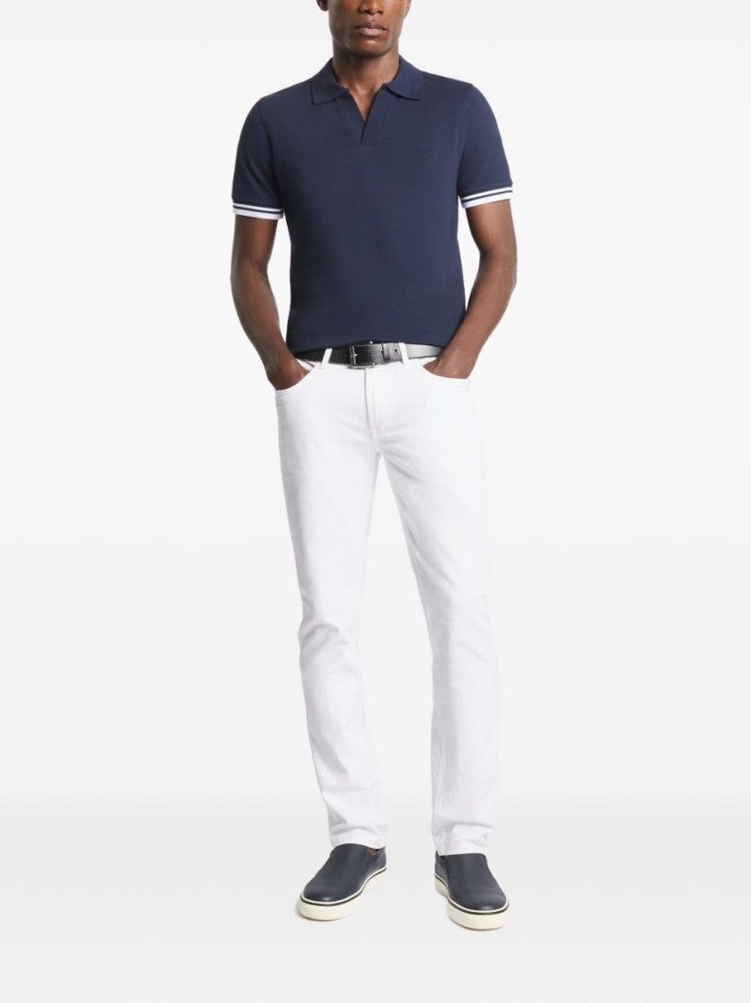 Fay Dark Blue Piqued Striped Polo Shirt