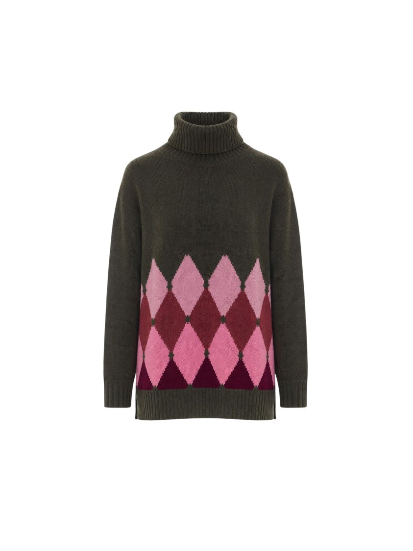 Ballantyne High Ribbed Neck Cashmere Sweater With Bold Argyle Pattern