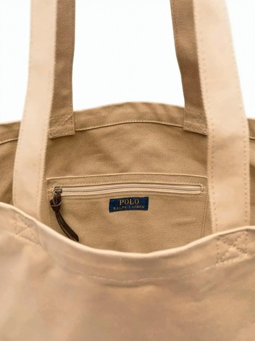 Polo Ralph Lauren Beige Embroidered Logo Cotton Tote Bag
