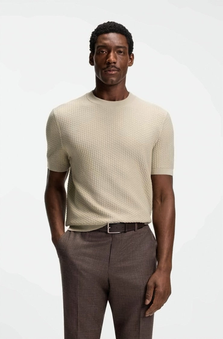 Hugo Boss Textured Waffle Knit Short-Sleeve Top With Crew Neck