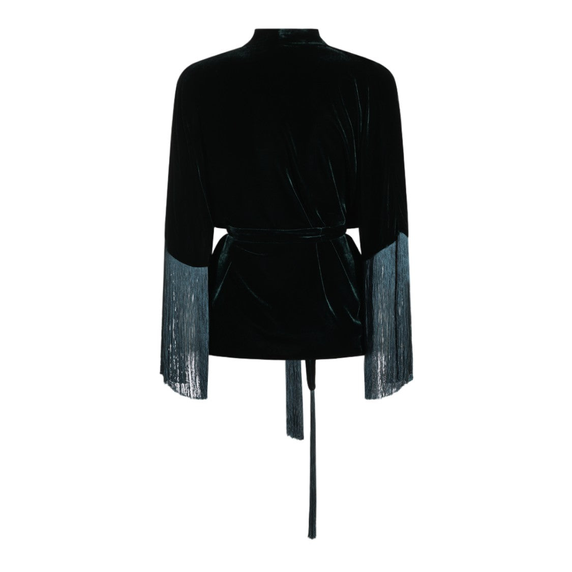 Antonelli Firenze Wrap-Style Velvet Fringe Sleeve Top
