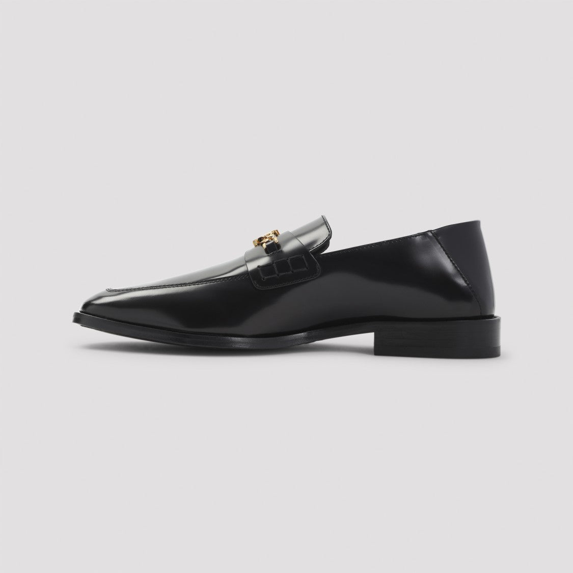 Amiri Polished Black Leather Loafers With Gold Chain Emblem