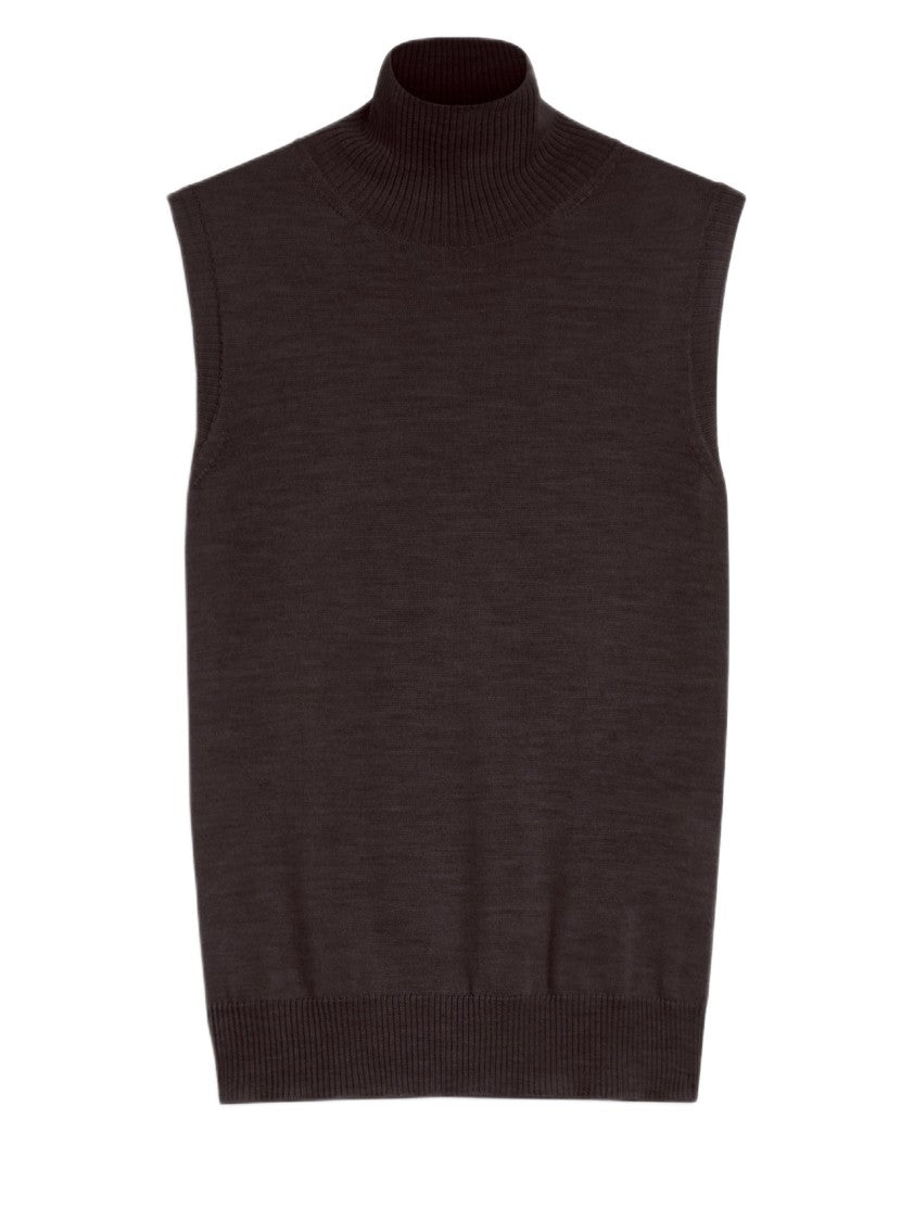 Sportmax Sleeveless Black Turtleneck With Fine Wool Texture And Ribbed Trims