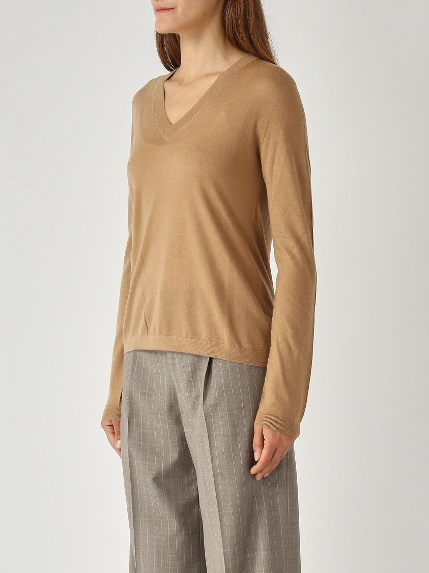 Max Mara Vezzoso V-Neck Sweater In Warm Camel Tone