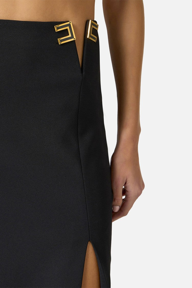 Elisabetta Franchi Black High-Waist V-Cut Logo Hardware Polyamide-Blend Pencil Skirt