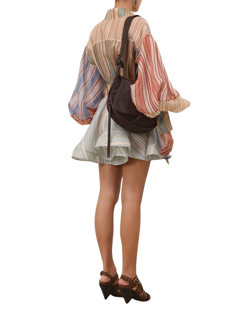 Zimmermann Multicolor Asymmetrical Button Linen-Silk Mini Dress