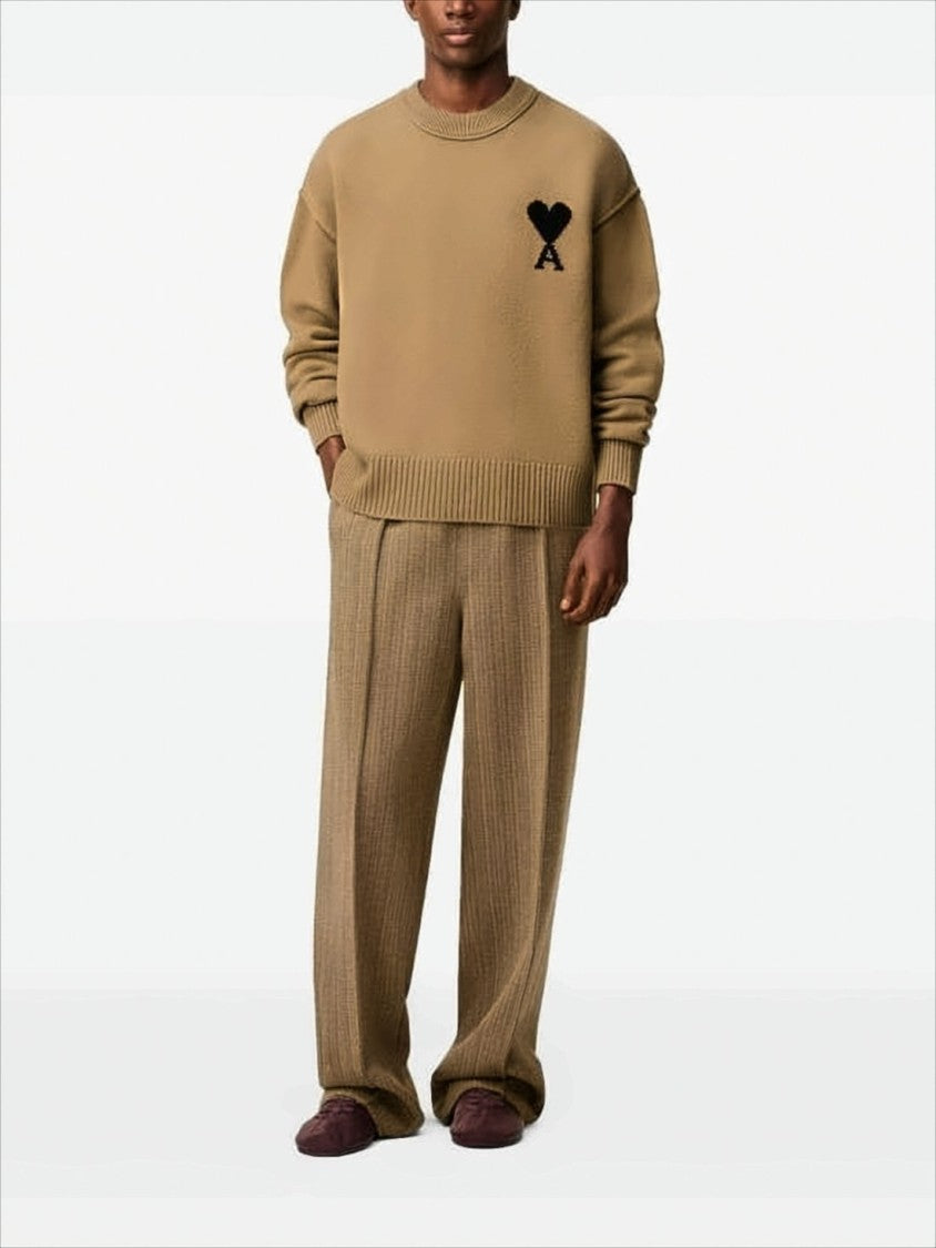 Ami Paris Relaxed Fit Wool Sweater With Heart Emblem