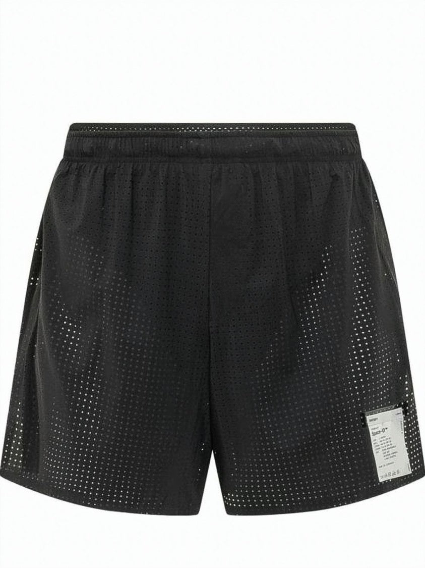 Satisfy Perforated Black Shorts With Elastic Waistband And Modern Silhouette