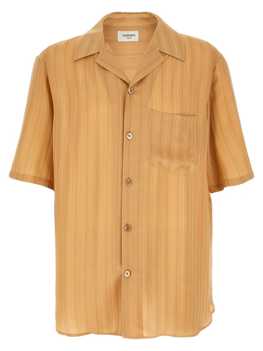 Saint Laurent Striped Silk French Collar Shirt