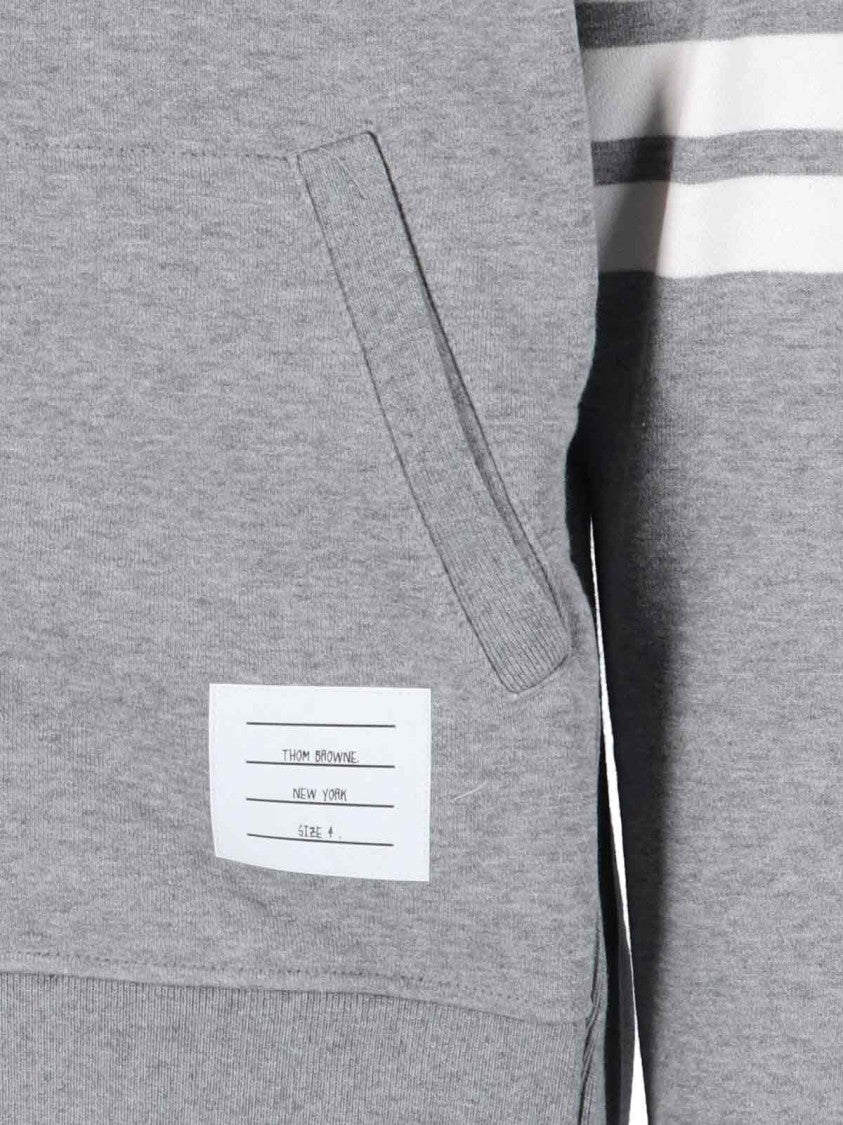 Thom Browne Zip-Up Hoodie Sweater With Soft Texture And Striped Detailing