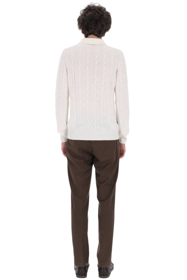 Barba White Cable-Knit Linen-Cotton Polo Shirt