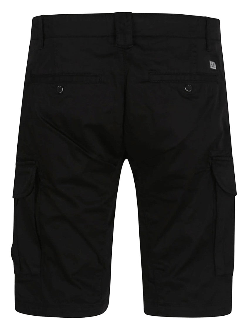 C.P. Company Black Stretch Satin Cargo Shorts With Iconic Lens Detail