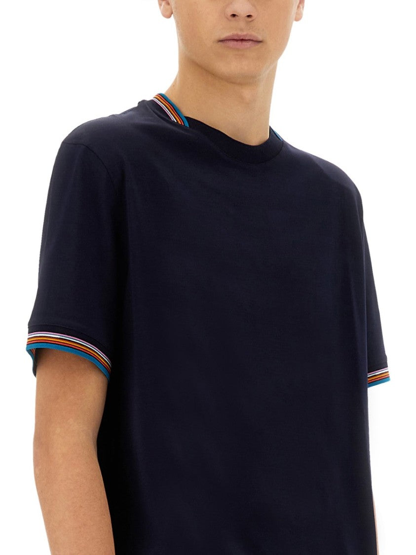 Paul Smith Cotton T-Shirt With Colorful Striped Accents