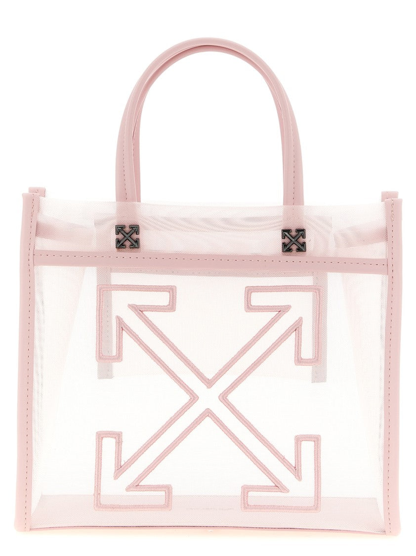 Off-White Small Tote-Style Shopping Bag With Mesh And Leather Accents
